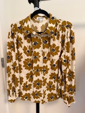 Color Block Floral Button Down Blouse Shirt Large